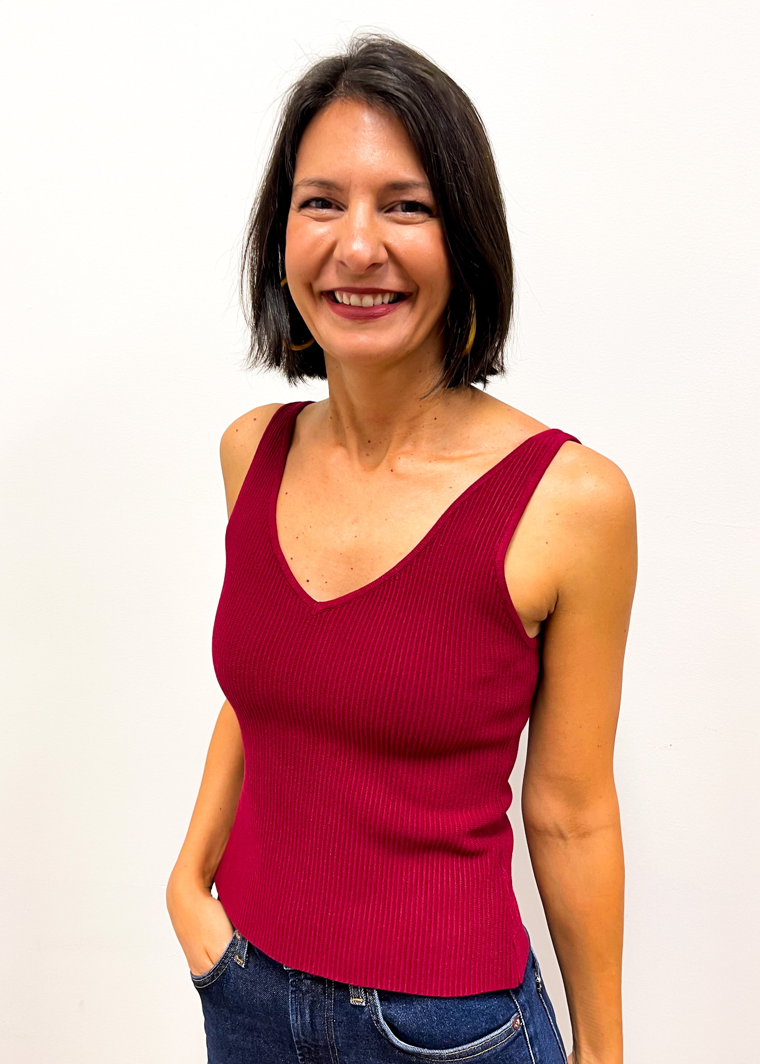 V-neck Knit Layering Tank - Merlot - Gabrielle's Biloxi