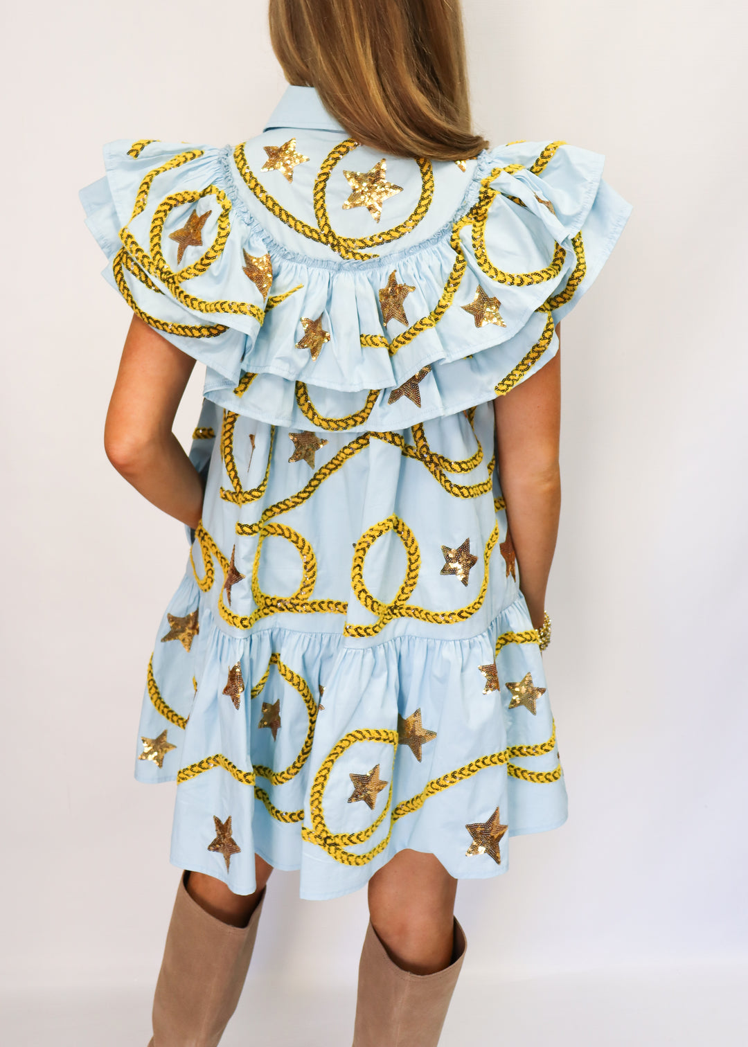 Queen of Sparkles Light Blue Star & Rope Ruffle Dress - Gabrielle's Biloxi