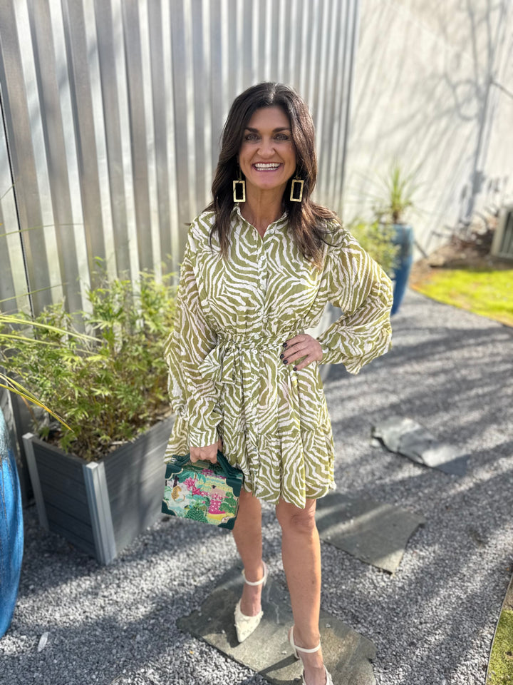 En Saison Skylar Mini Dress - Off White Chartreuse