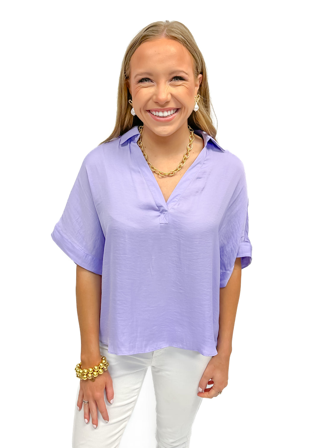 LBLOX V-Neck Collar Blouse - Lavender - Gabrielle's Biloxi