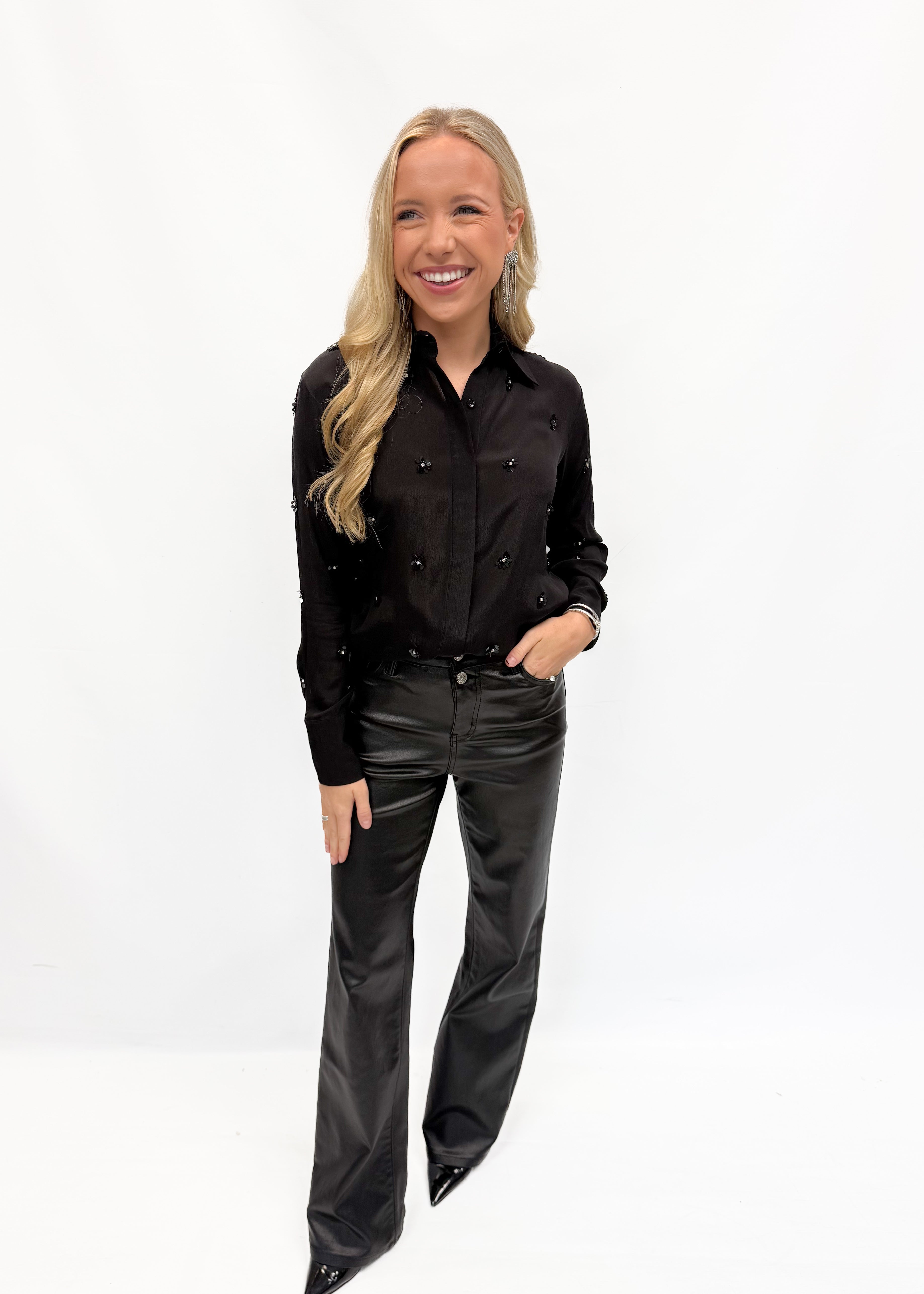 Karina Grimaldi Bella Embroidered Blouse - Black - Gabrielle's Biloxi