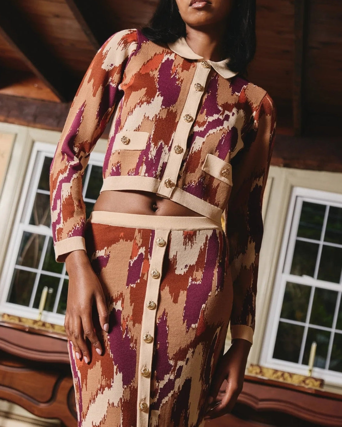 Love the Label Hattie Cardigan - Amber Brush Print