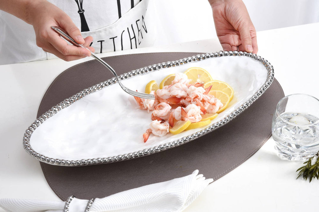Pampa Bay Oval Serving Piece - White & Silver - Gabrielle's Biloxi