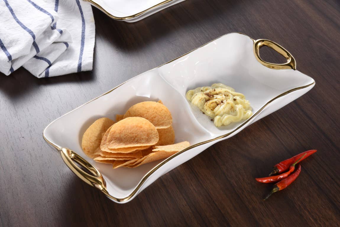Pampa Bay 2 Section Server - White & Gold - Gabrielle's Biloxi
