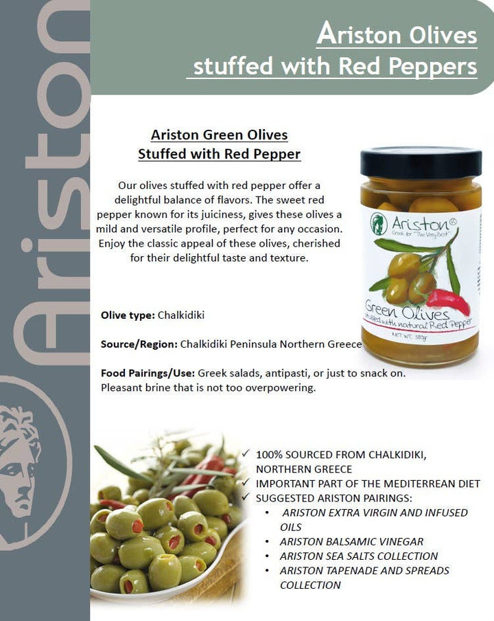 Ariston Green Olives Stuffed Pepper -13.40oz (Sweet peppers) - Gabrielle's Biloxi