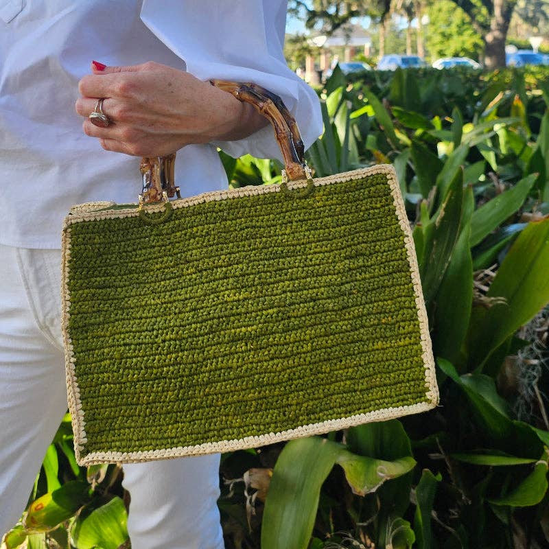 Green and Hay Piper Raffia Bamboo Bag - Gabrielle's Biloxi