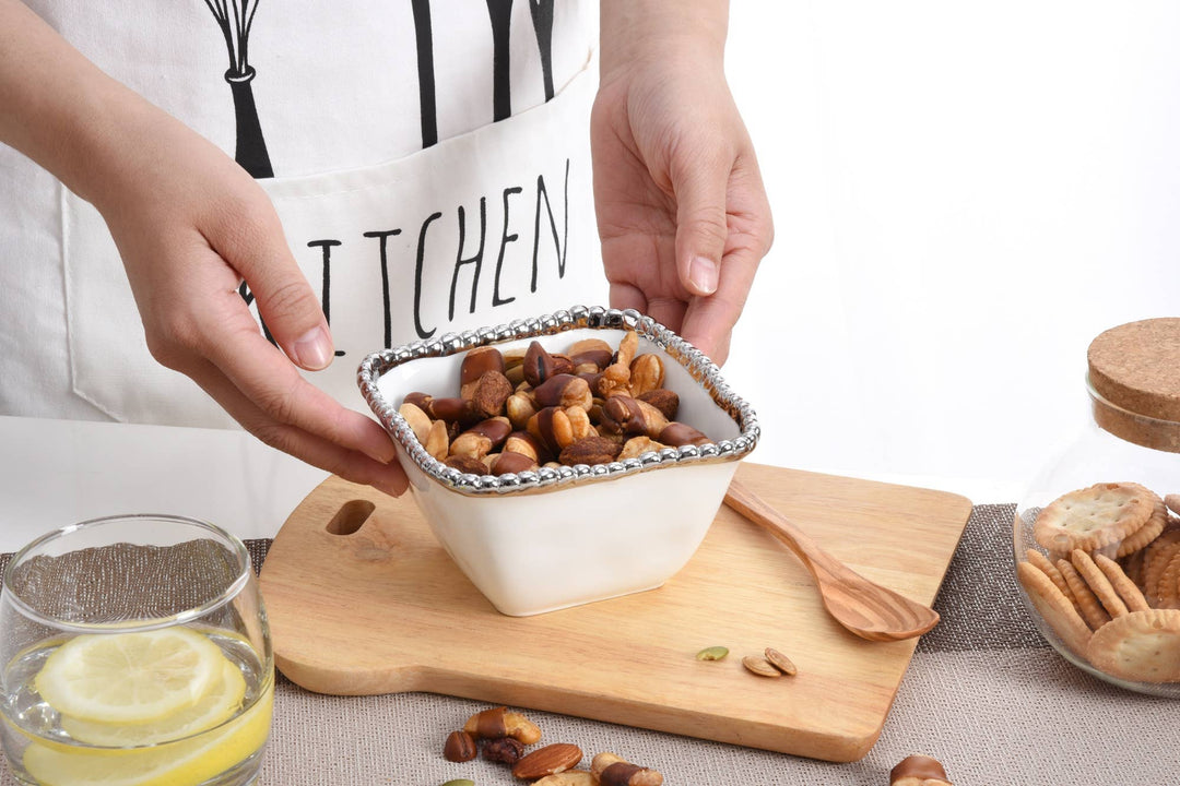 Pampa Bay Square Snack Bowl - White & Silver - Gabrielle's Biloxi