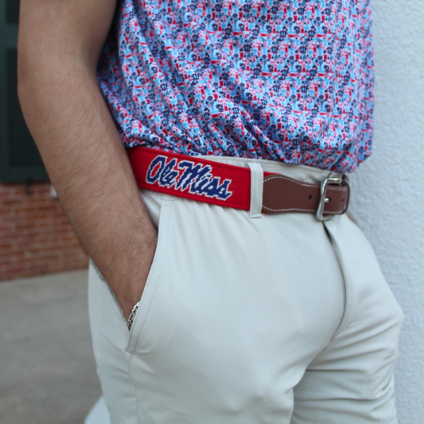 Ole Miss Red Needlepoint Belt