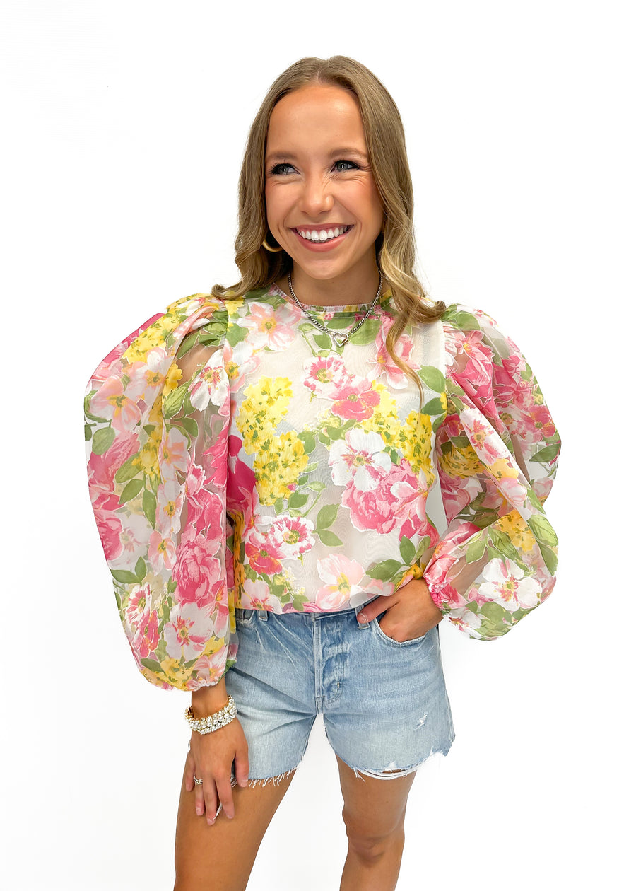 LBLOX Floral Poof Sleeves Top - Gabrielle's Biloxi