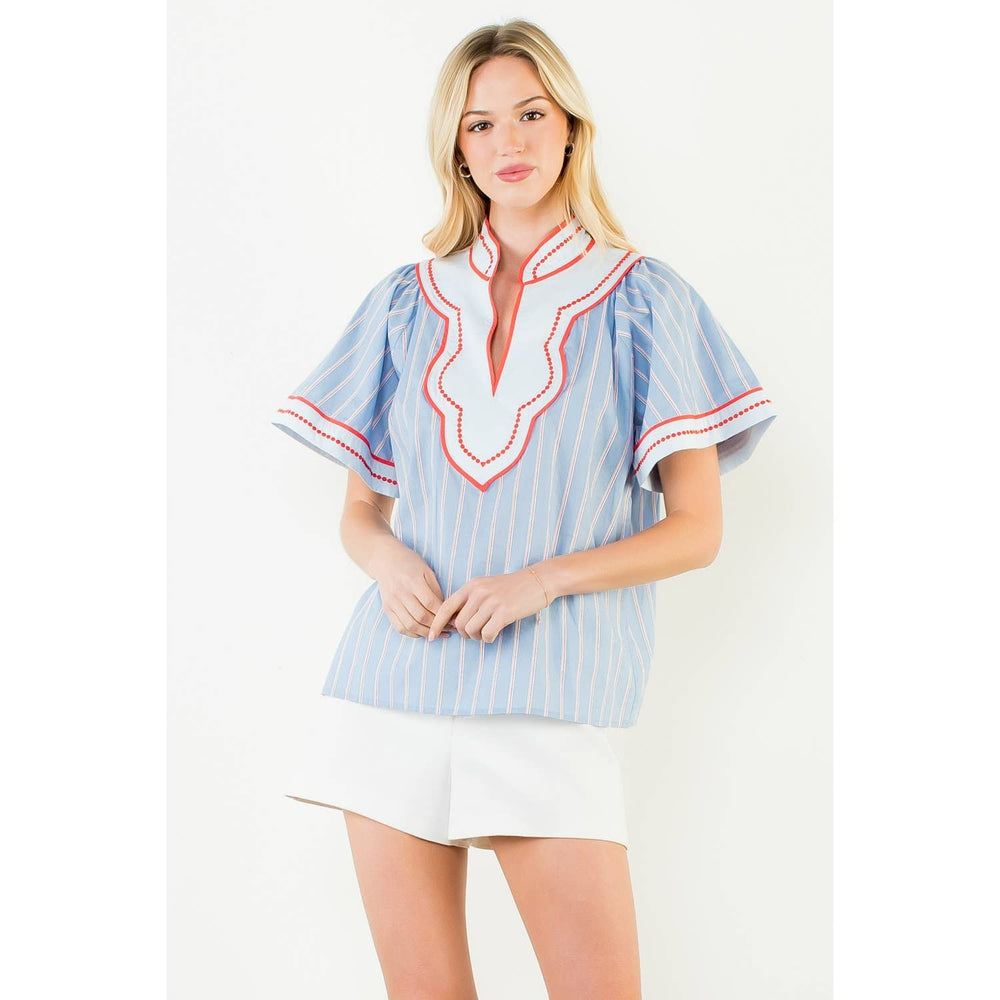 Wide Sleeve Striped Pattern Top - Gabrielle's Biloxi