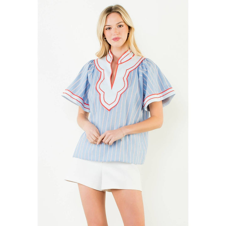 Wide Sleeve Striped Pattern Top - Gabrielle's Biloxi