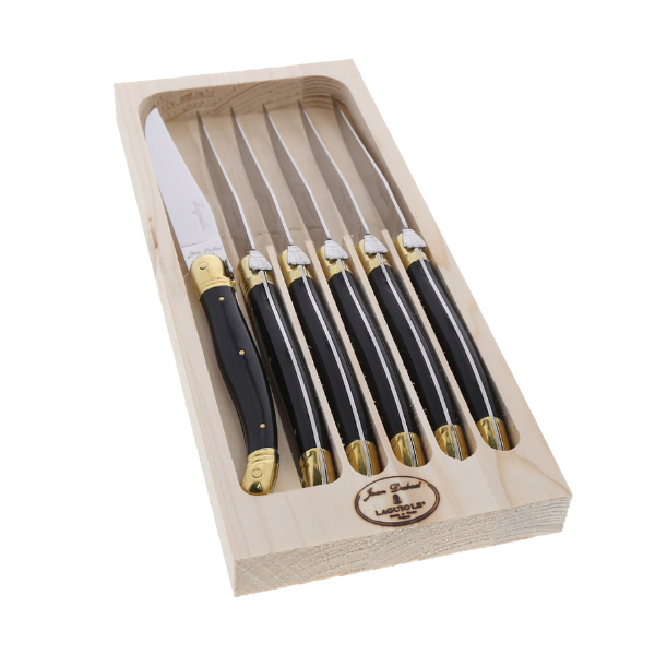 Jean Dubost 6 Knives in a Tray in Black and Brass - Gabrielle's Biloxi