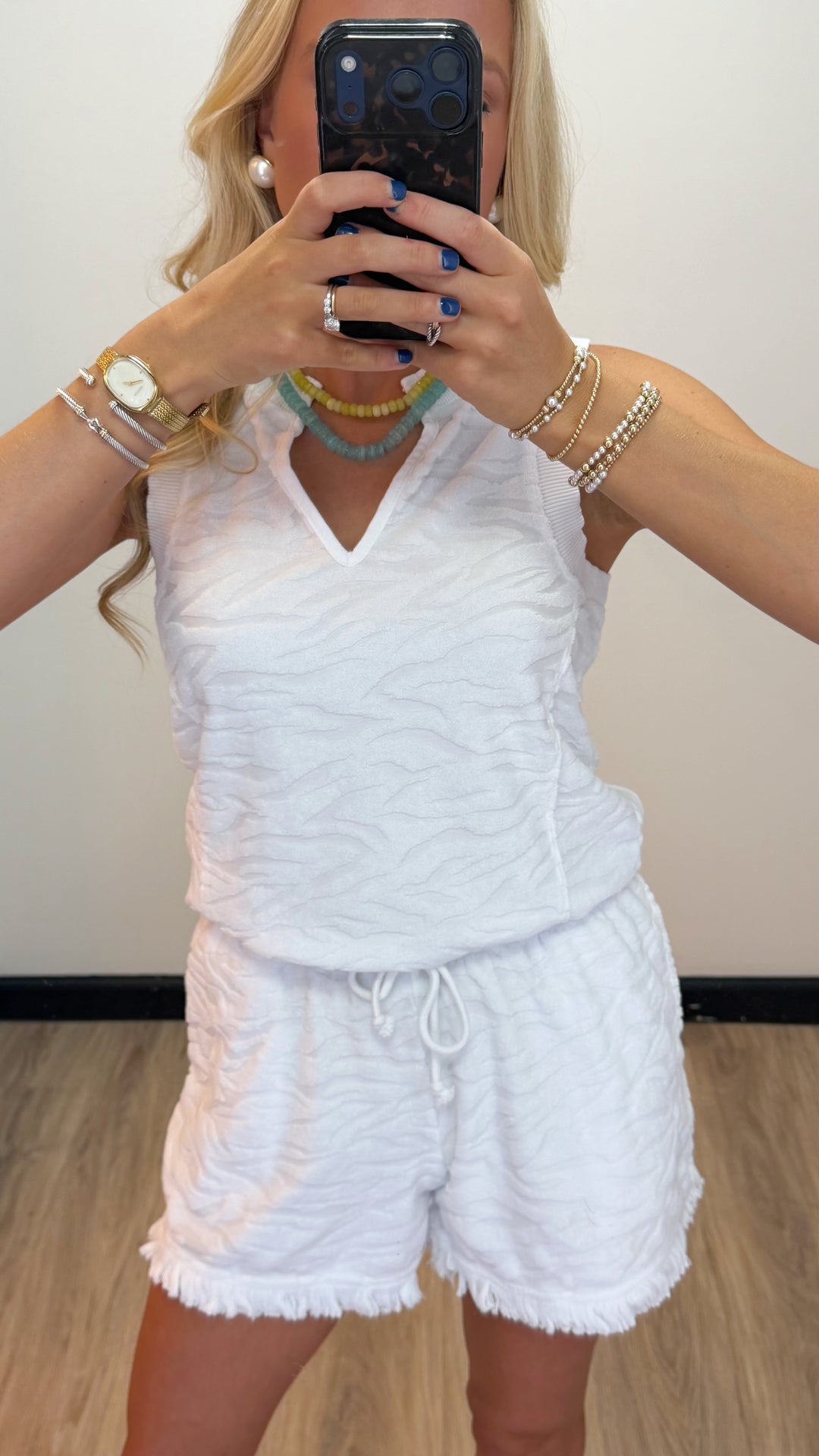 Bobi Split Neck Muscle Tank - White - Gabrielle's Biloxi
