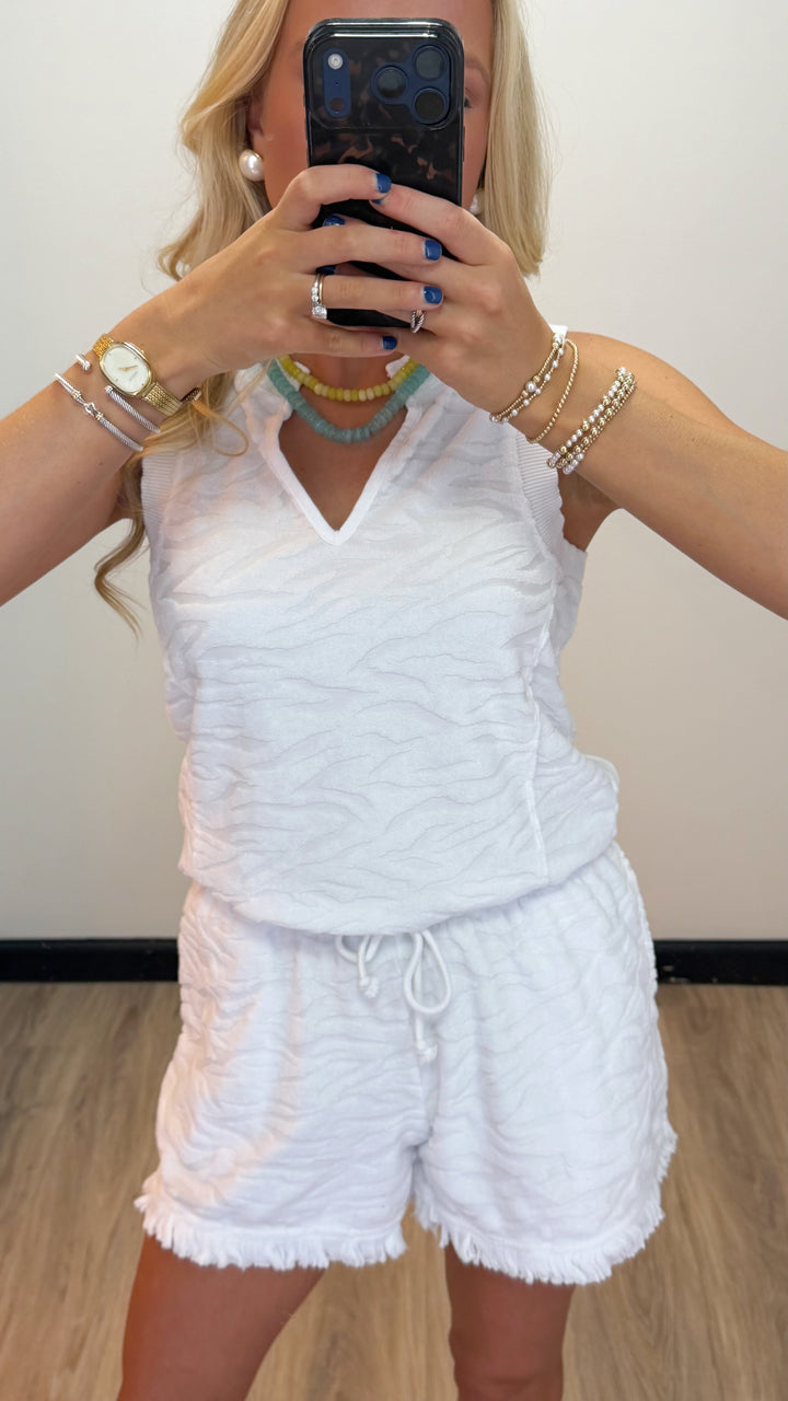 Bobi Split Neck Muscle Tank - White - Gabrielle's Biloxi