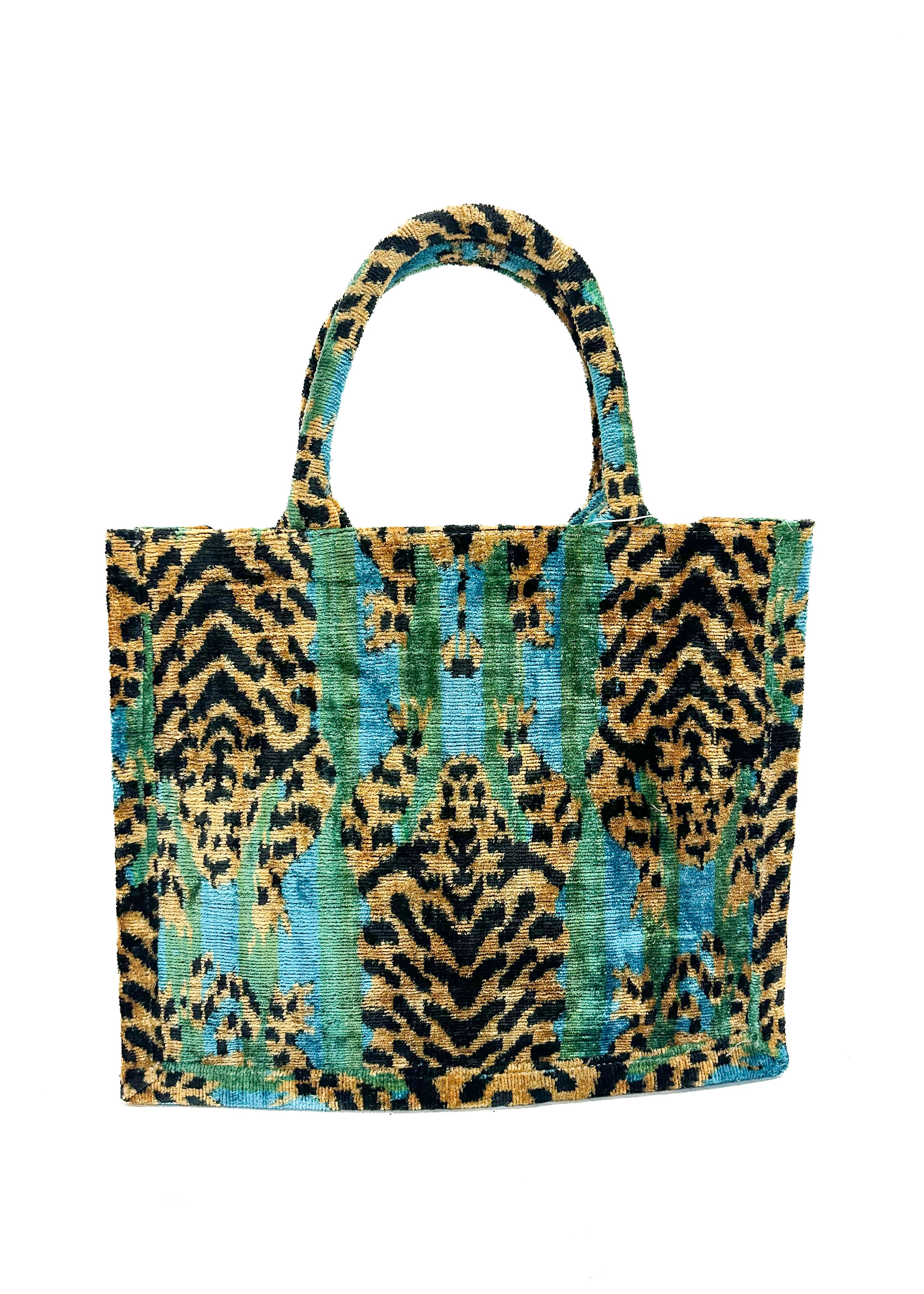 Wolf & Willa Large Tote Ikat Handle - Big Cat Blue - Gabrielle's Biloxi