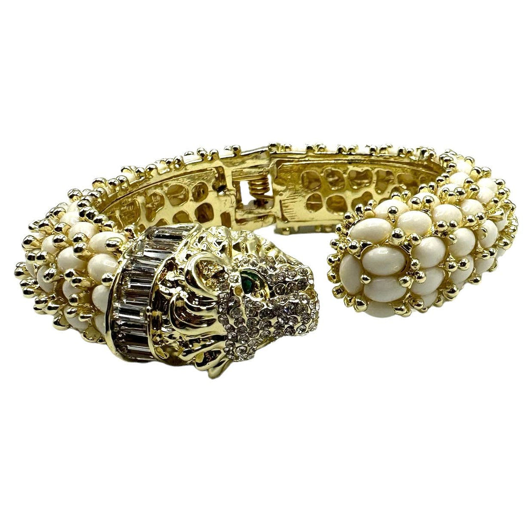Beaded Leopard Hinged Bracelet in White - Gabrielle's Biloxi