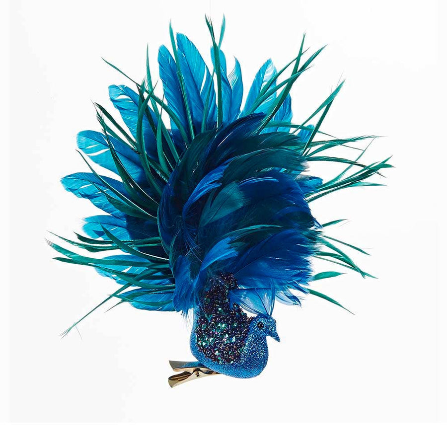 8"PEACOCK W/GLITTER XMAS ORNAMENT - Gabrielle's Biloxi