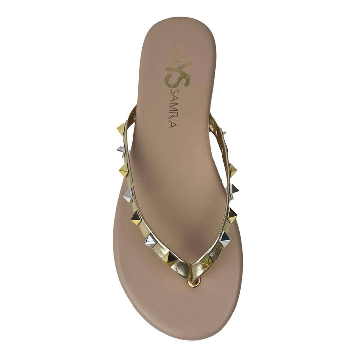 Rivington Stud Flip Flop in Beige Metallic - Gabrielle's Biloxi