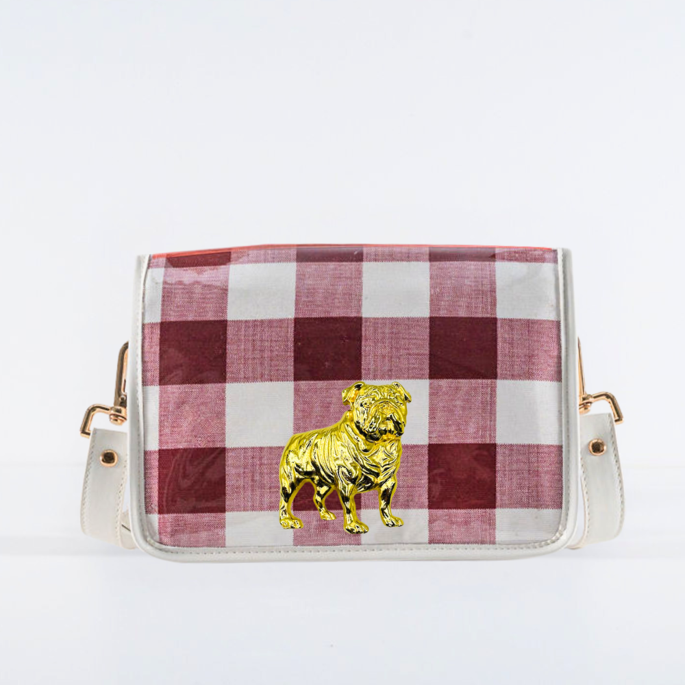 Crimson Buffalo Check Clear Stadium Bag with Bulldog