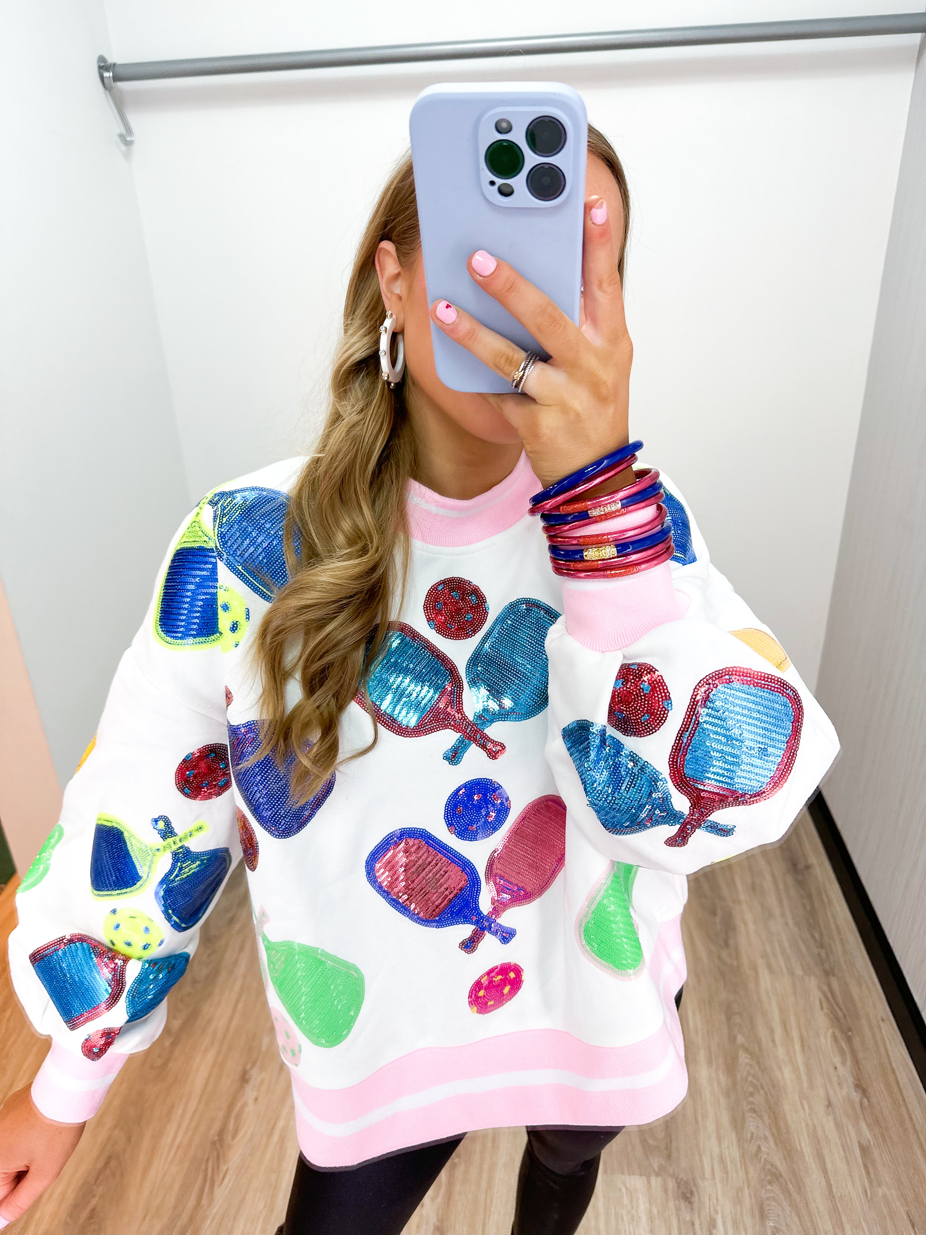 Queen of Sparkles White Multi Pickleball Sweatshirt - Gabrielle's Biloxi