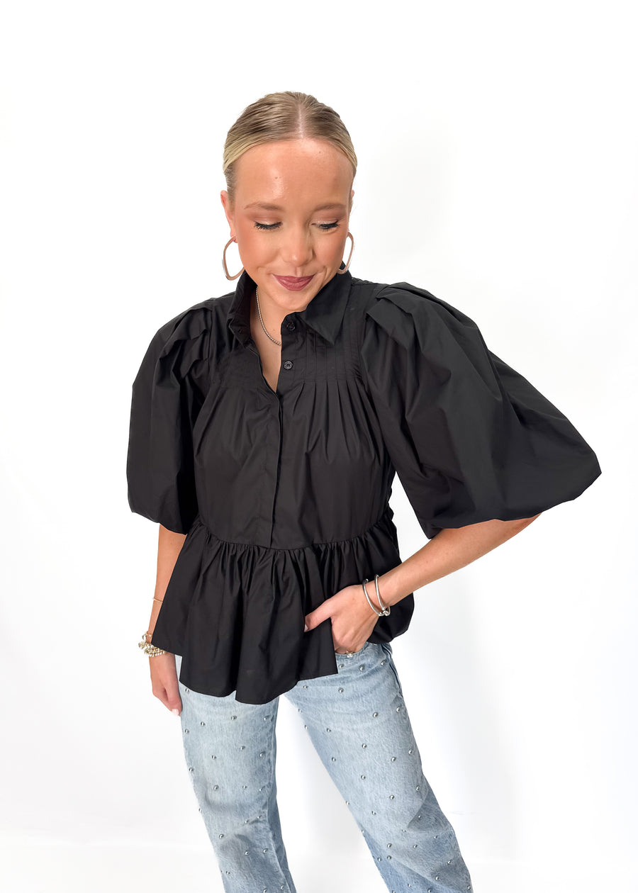 Meet Me in Santorini Poplin Blouse - Black - Gabrielle's Biloxi