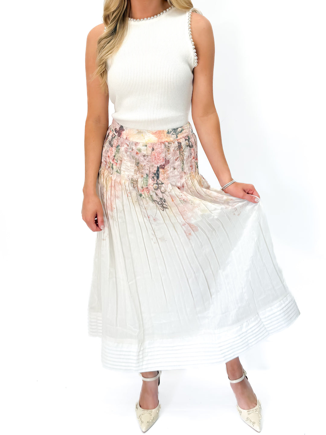 Charlotte Midi Skirt - Ivory Blush Orchid