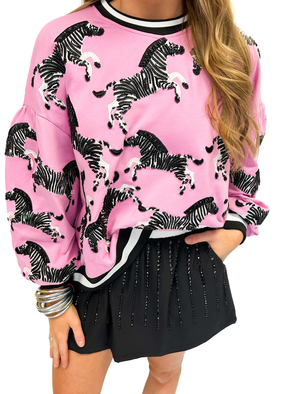 Queen of Sparkles Light Pink Zebra Sweatshirt - Gabrielle's Biloxi