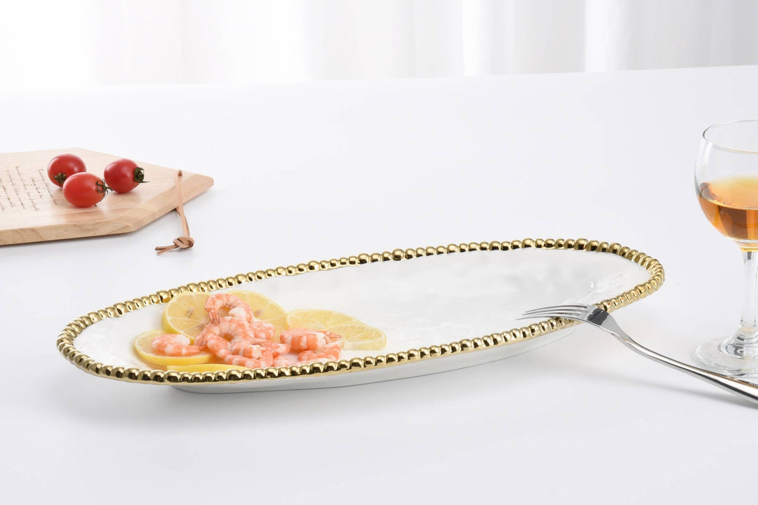 Pampa Bay Oval Serving Piece - White & Gold - Gabrielle's Biloxi