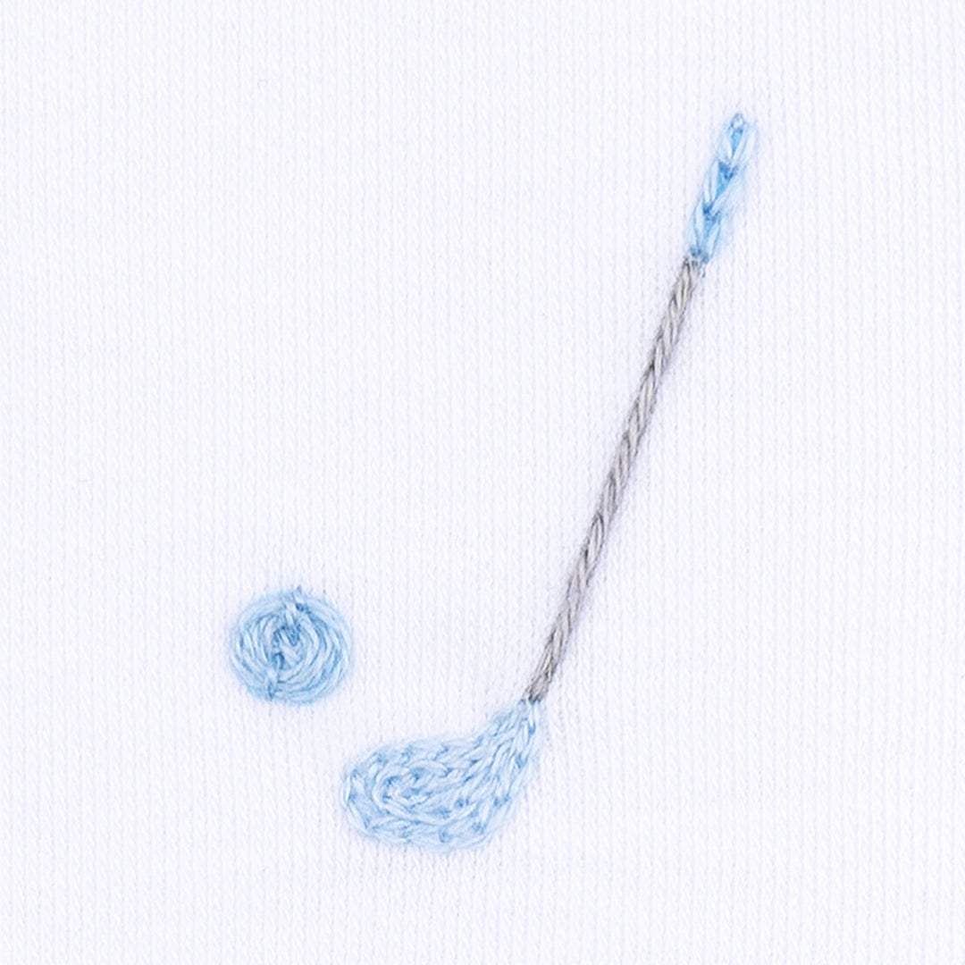 Tiny Tee Time Embroidered Footie - Light Blue - Gabrielle's Biloxi