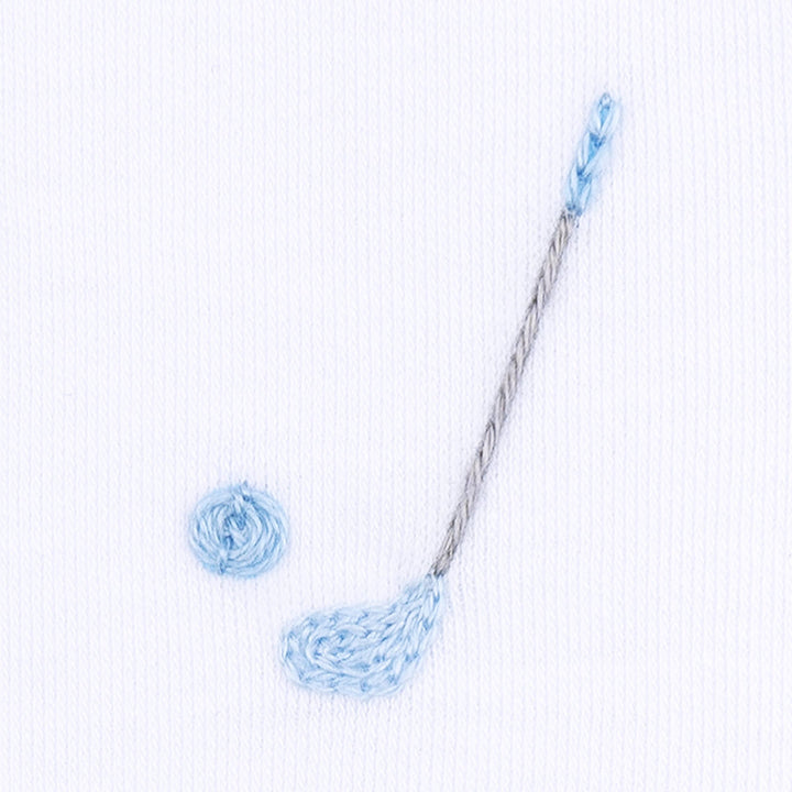 Tiny Tee Time Embroidered Footie - Light Blue - Gabrielle's Biloxi