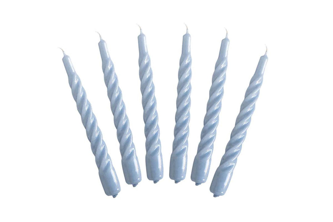 Etu Lacquer Twisted Taper Candles, Denim Blue,  Boxed, Set of 6 - Gabrielle's Biloxi