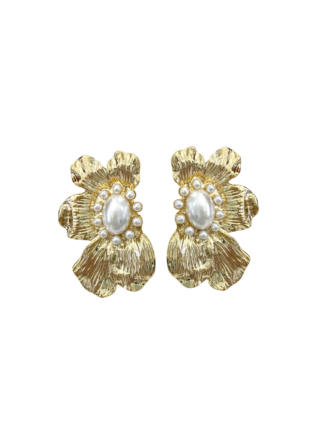 Scarlett Gold Pearl Flower Statement Earring - Gabrielle's Biloxi