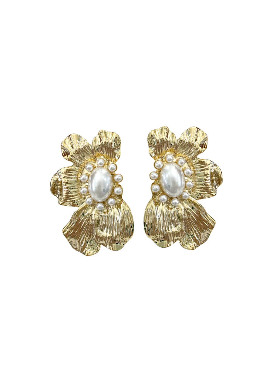 Scarlett Gold Pearl Flower Statement Earring - Gabrielle's Biloxi