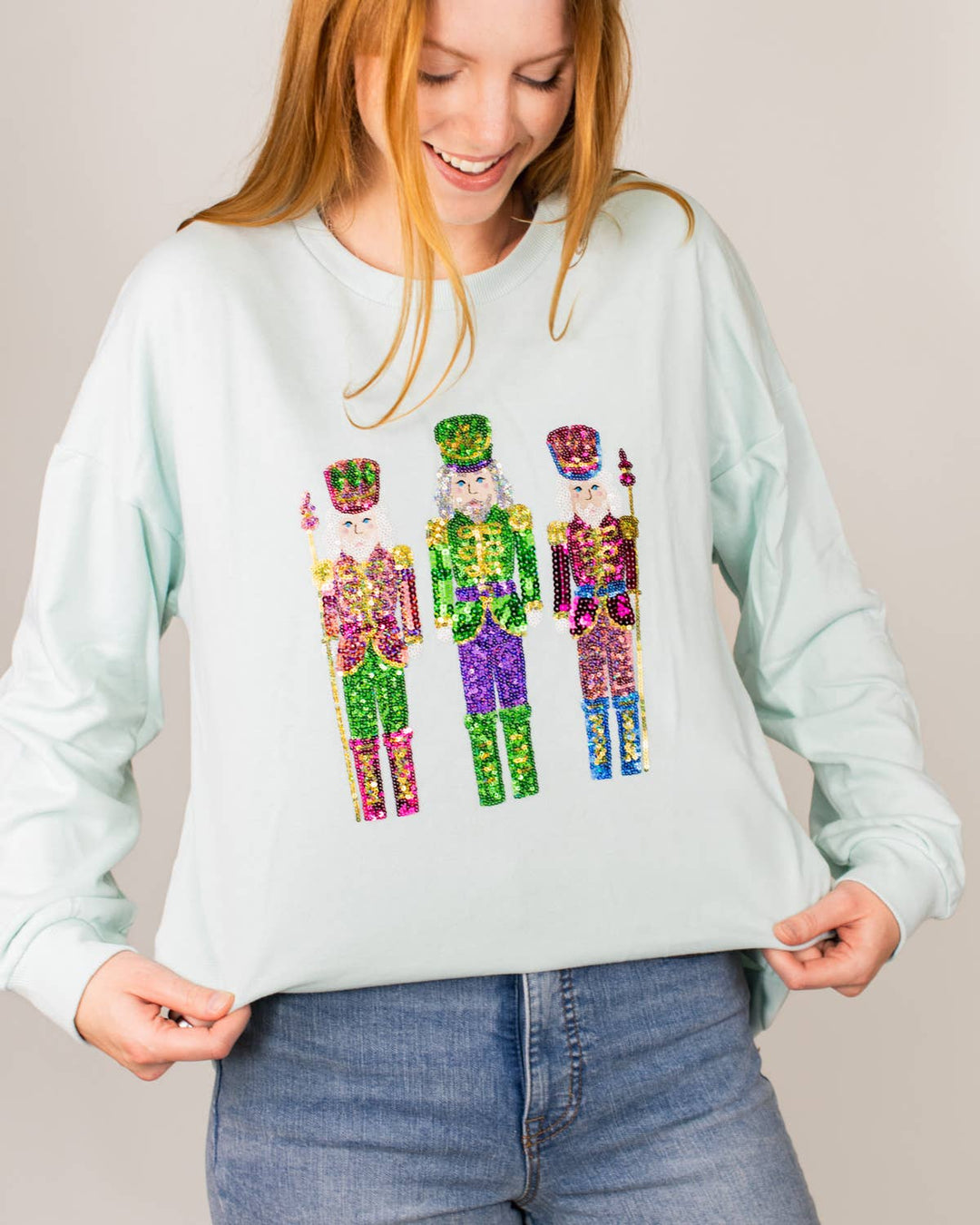 Candy Nutcracker Sequin Sweatshirt - Light Blue/Multi - Gabrielle's Biloxi