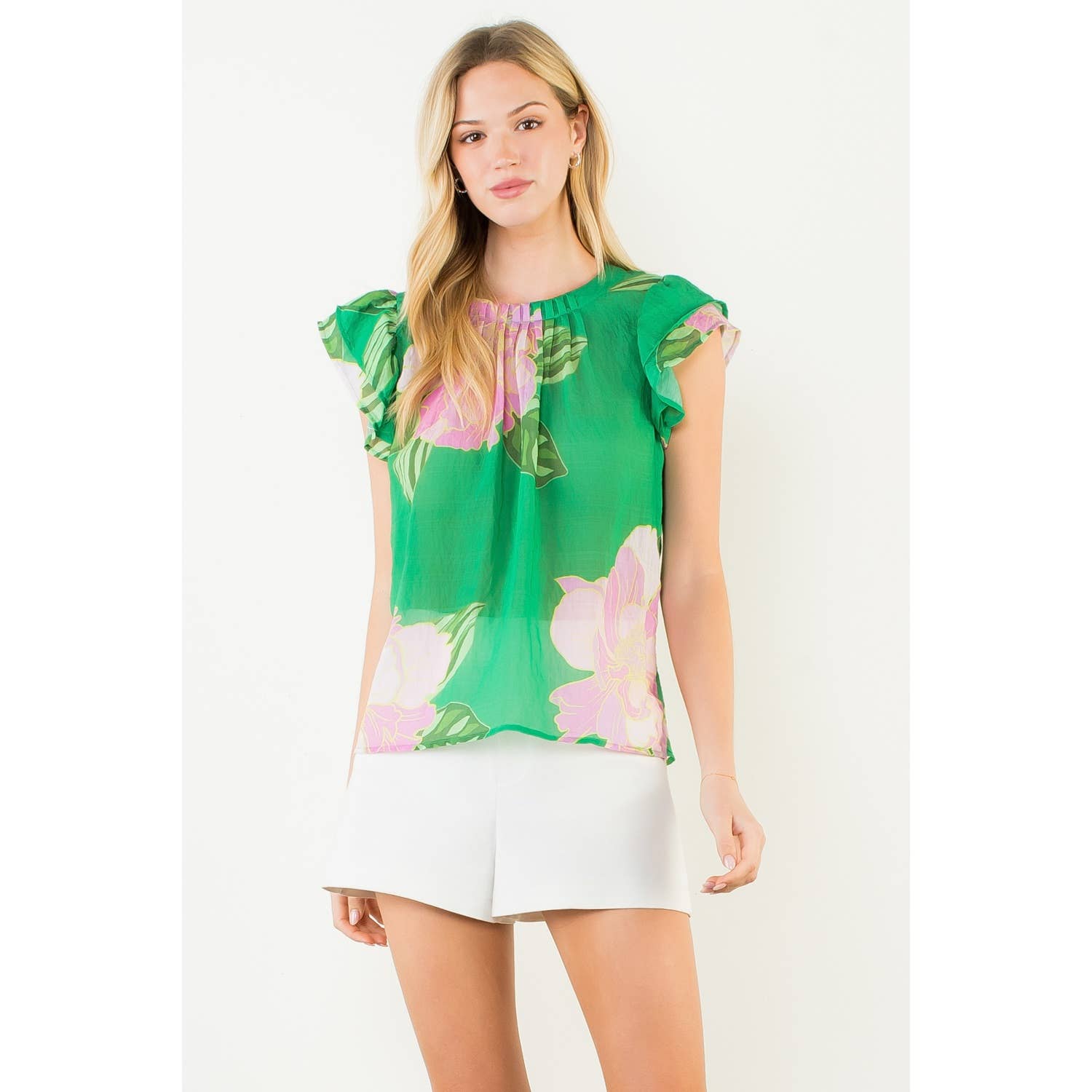 Floral Print Flutter Sleeve Top - Gabrielle's Biloxi