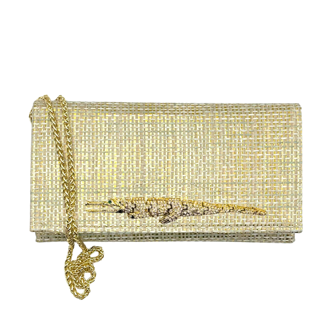 Metallic Gold Thibaut Grass Cloth Crossbody - Sparkle Alligator - Gabrielle's Biloxi