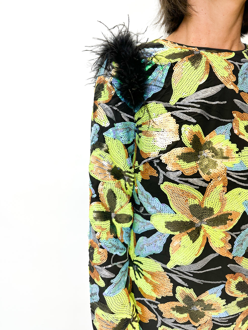 Queen of Sparkles Sequin Flower Feather Dress - Gabrielle's Biloxi