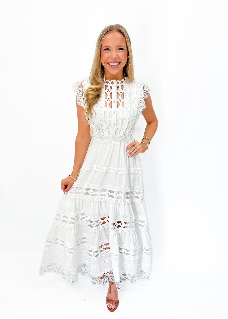 OO LA LA Sleeveless Buttoned Midi Dress - White - Gabrielle's Biloxi