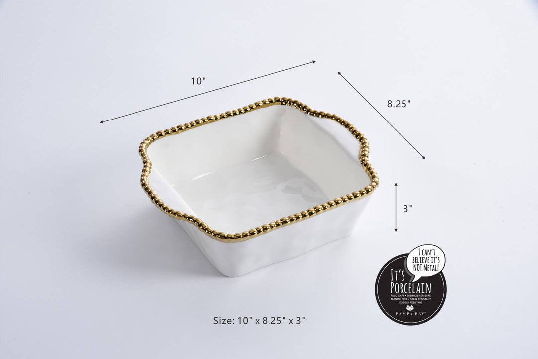 Pampa Bay Square Baking Dish - White & Gold - Gabrielle's Biloxi