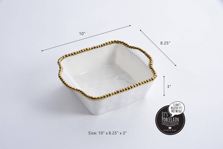 Pampa Bay Square Baking Dish - White & Gold - Gabrielle's Biloxi