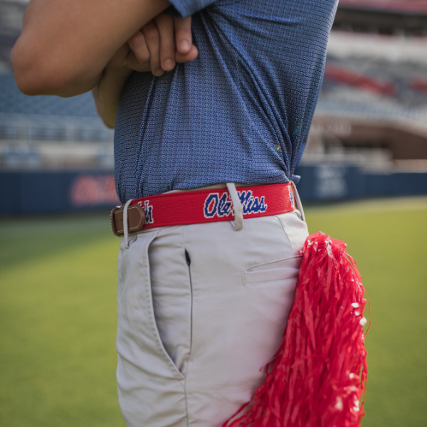 Ole Miss Red Needlepoint Belt