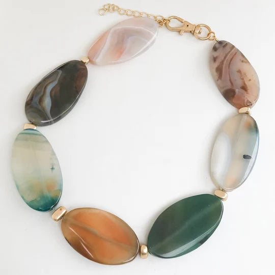 Virtue Oval Agate Necklace - Green Agate