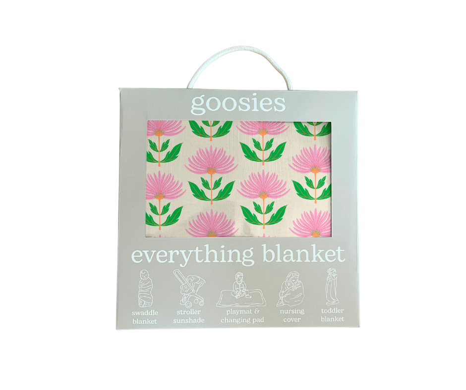 Pink Block Print Flowers - Everything Blanket - Gabrielle's Biloxi