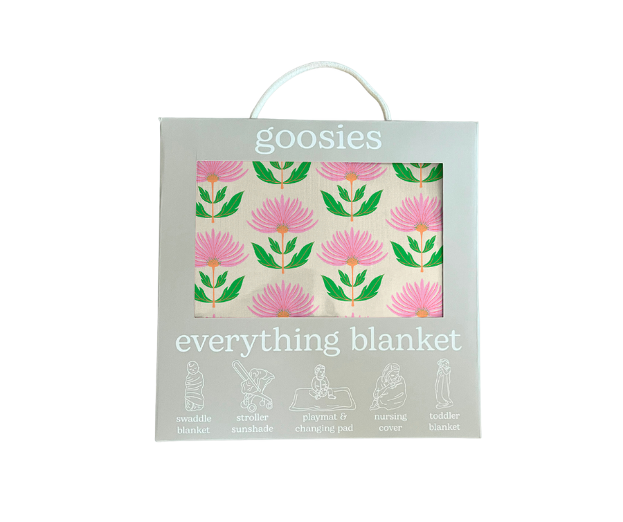 Pink Block Print Flowers - Everything Blanket - Gabrielle's Biloxi