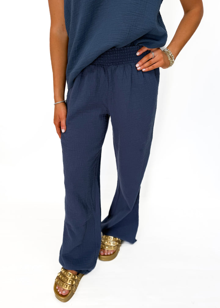 Bobi Smocked Waist Wide Leg Pant - Pacific Blue - Gabrielle's Biloxi