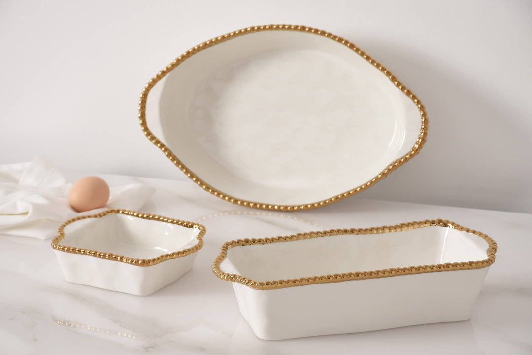 Pampa Bay Oval Baking Dish - White & Gold - Gabrielle's Biloxi