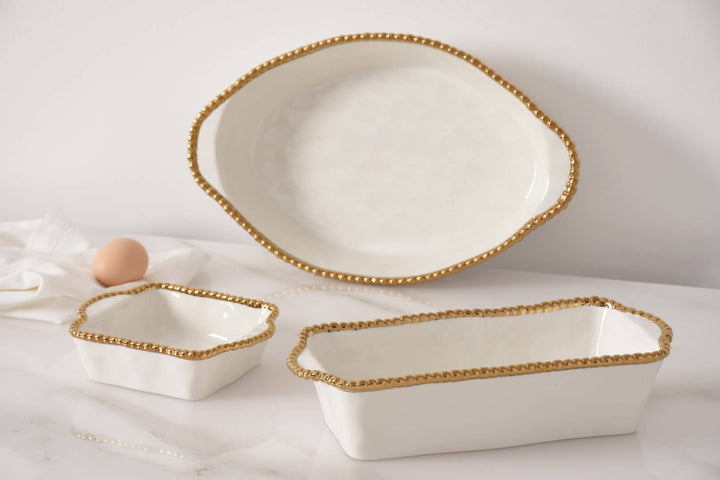 Pampa Bay Oval Baking Dish - White & Gold - Gabrielle's Biloxi