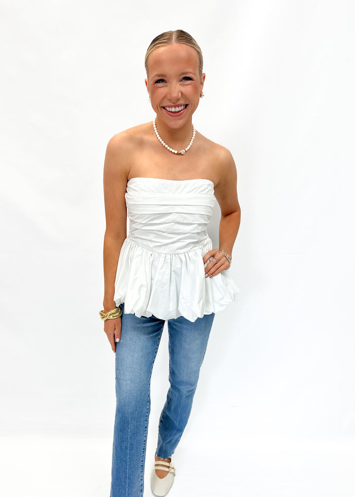 LBLOX Cotton Poplin Bubble Hem Top - Off White - Gabrielle's Biloxi