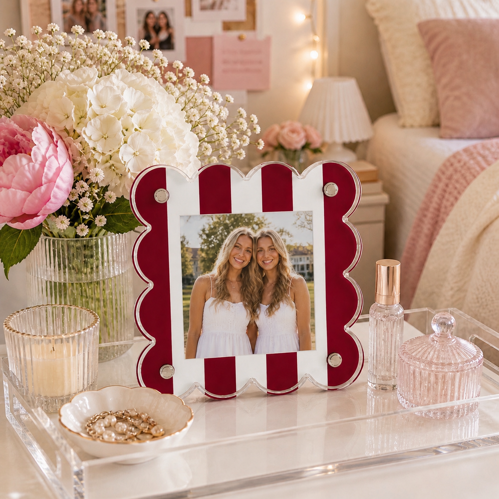 Red and White Striped Gameday Scalloped Acrylic Frame - Gabrielle's Biloxi