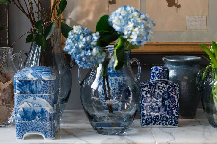 Etu Glass Amphora Flower Vase, Medium, Denim Blue - Gabrielle's Biloxi